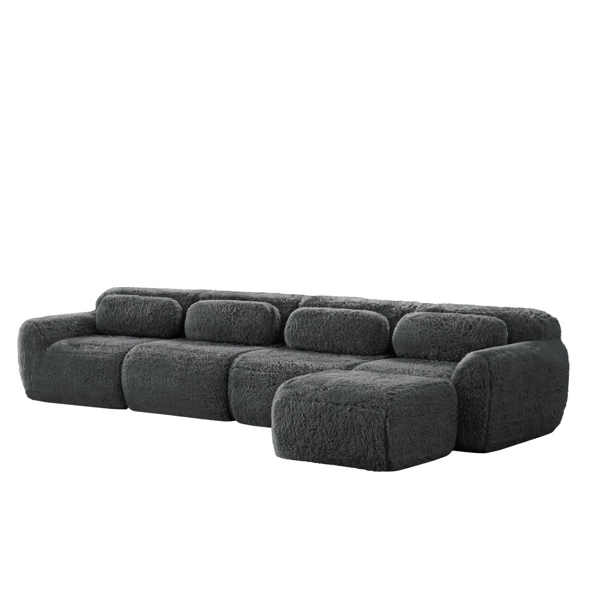 ECKSOFA 378/179/73 cm grau aus Plüsch als 4-Sitzer mit modularem Ottomanen - Grau, Textil (179/378cm) - OKWISH