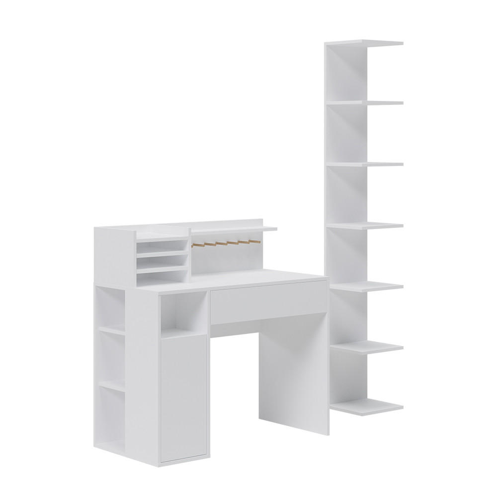 SCHREIBTISCH Weiß 2 Teile, mit Bücherregal - Weiß, Holzwerkstoff (50/100/100cm) - Vicco