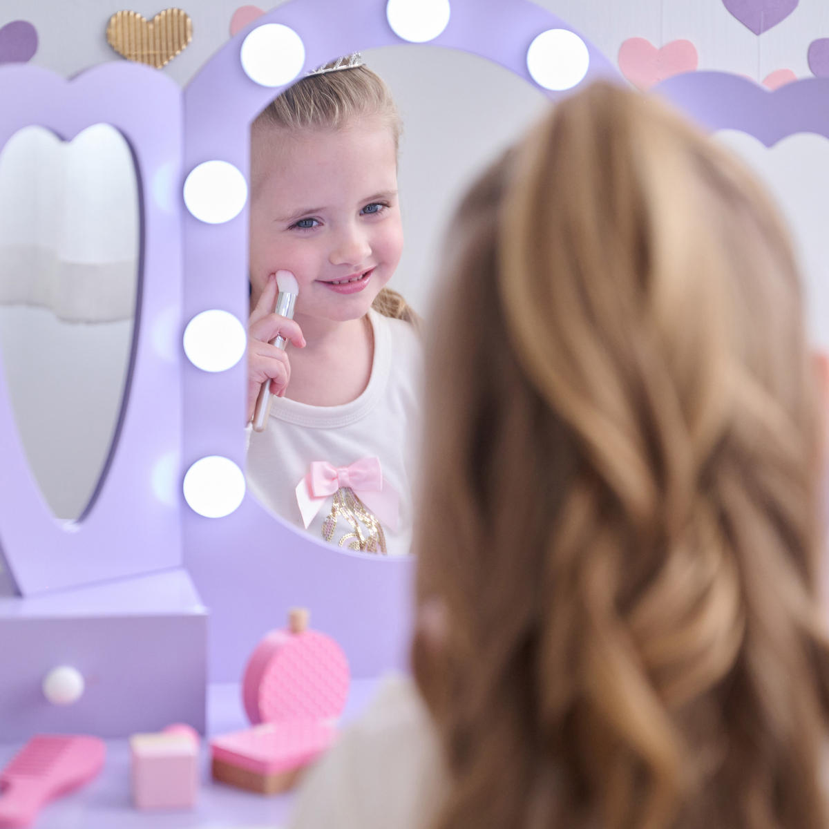 KIND-SCHMINKTISCH herzförmig mit LED, Violett, 100cm - Lila, Holzwerkstoff (33/100/65cm) - Teamson Kids