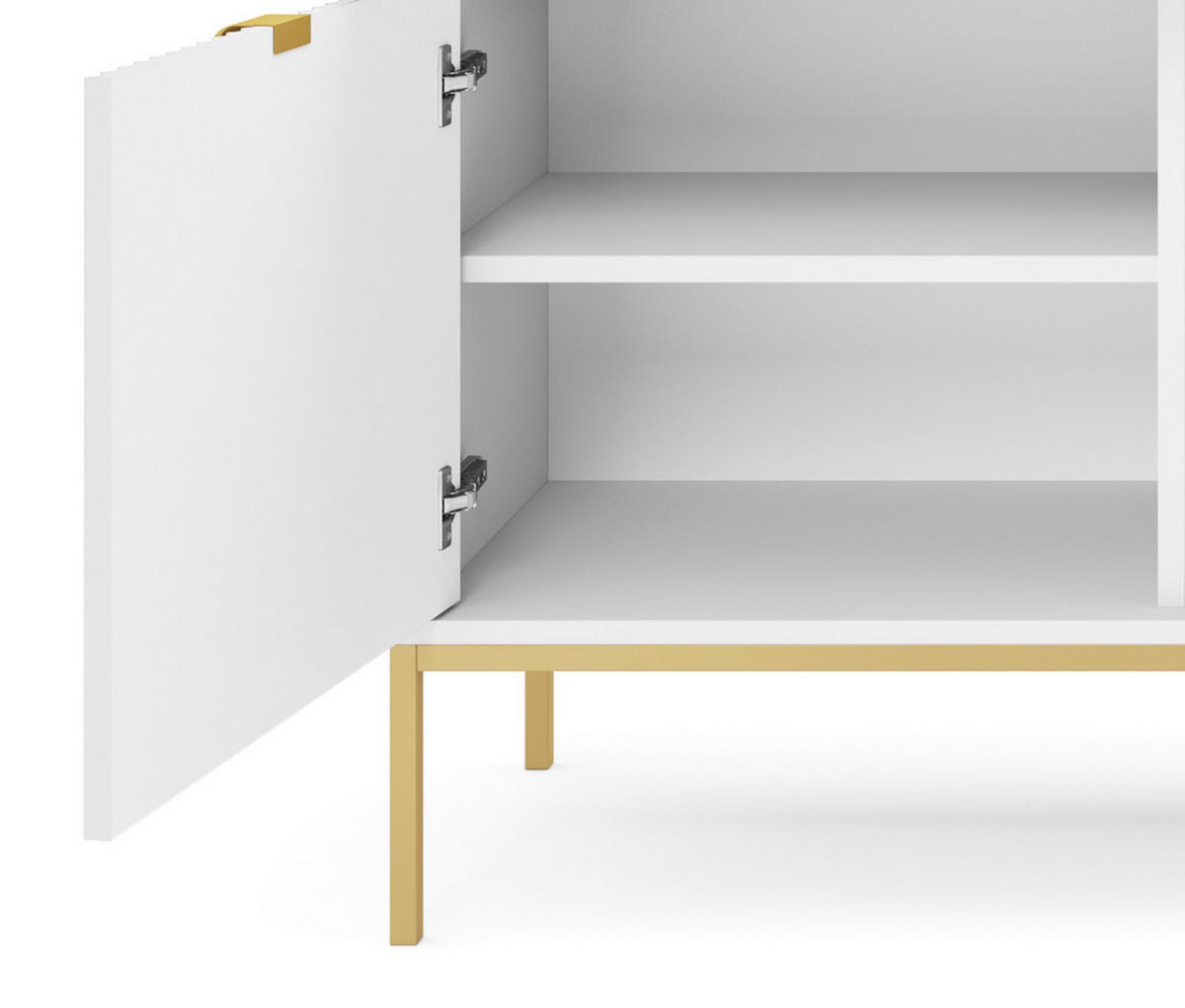 KOMMODE NOVA - KSZ154, Geriffelte Fronten, goldene Griffe 154x39x83 cm Weiß - Goldfarben/Weiß, Holzwerkstoff/Kunststoff (154/83/39cm) - DomoHome