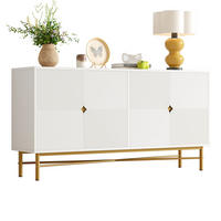 SIDEBOARD 160/40/82 cm mit 4 Türen in Weiß mit Strukturfronten & goldfarbenen Details - Weiß, Holzwerkstoff (160/82/40cm) - BEAOK