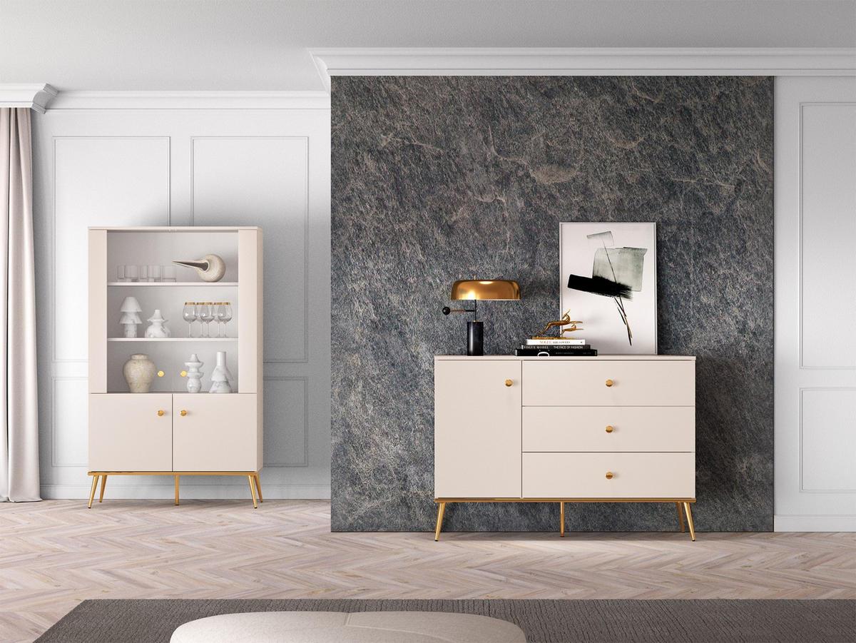 SIDEBOARD Selgin Greige 120 cm - Taupe/Goldfarben, Holzwerkstoff/Metall (120/84.8/39.7cm) - Selsey