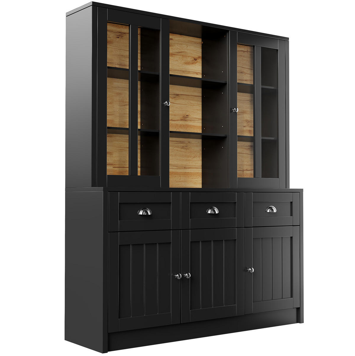 BUFFET 140/175/38,5 cm Schwarz aus Acryl und MDF mit Kippschutz - Schwarz, Holzwerkstoff (38.5/175/140cm) - OKMYHOME