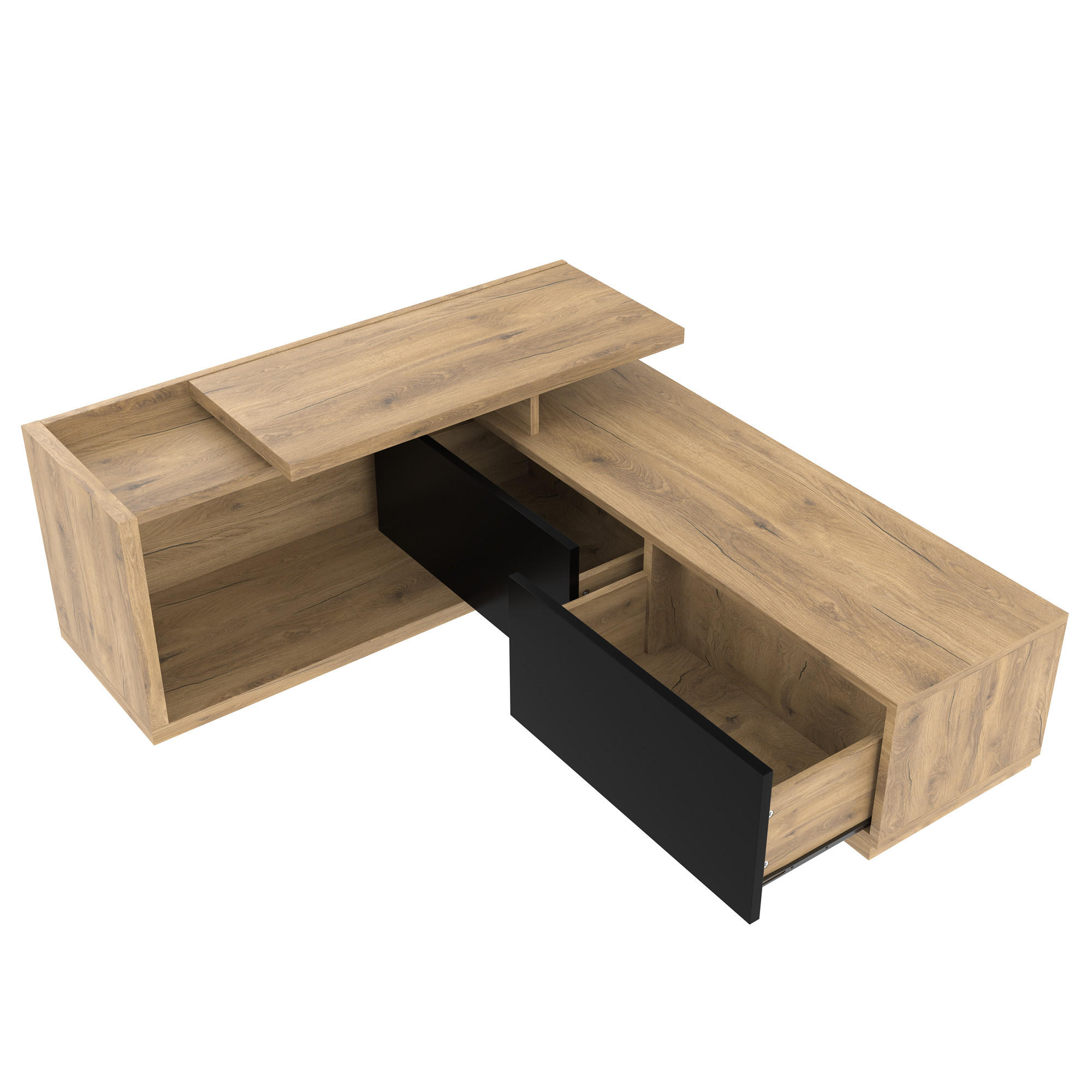 TV-ELEMENT in Weiß TV-Schrank mit beweglichem Modul & LED-Beleuchtung, flexibel ausziehbar für WohnzimmerB200/T40/H45cm - Naturfarben, Holzwerkstoff (143.5/45/40cm) - STILVORA