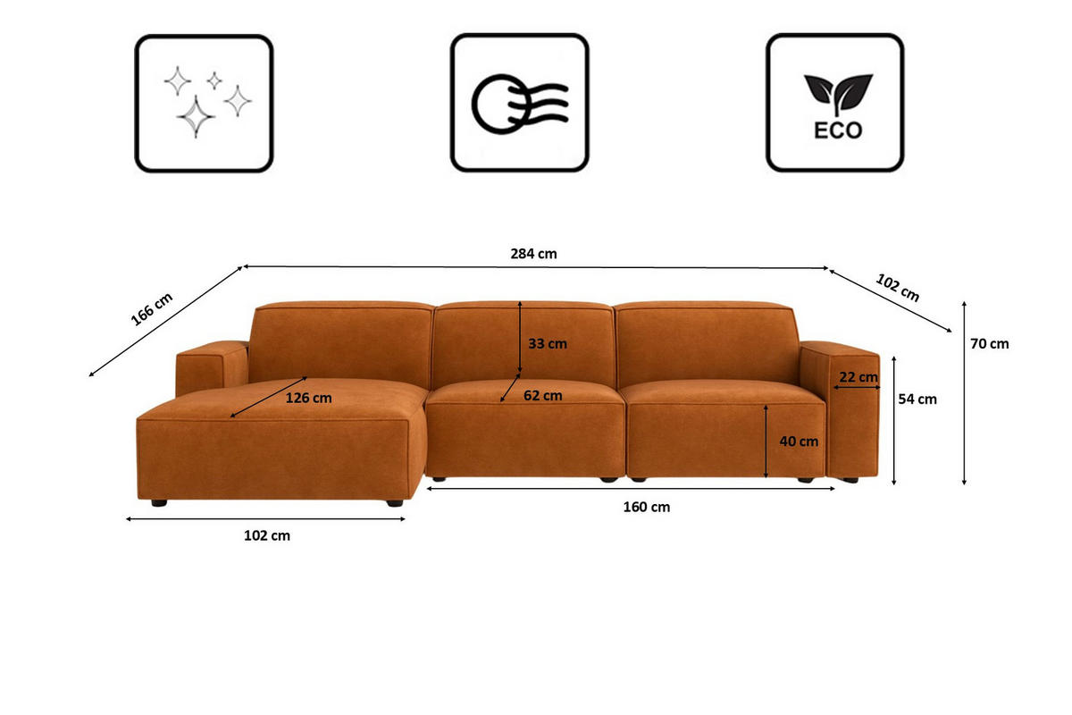 ECKSOFA Cursal L-Form, Stoff Salvador, Braun, Links - Braun, Holz (284/166cm) - Kaiser Möbel