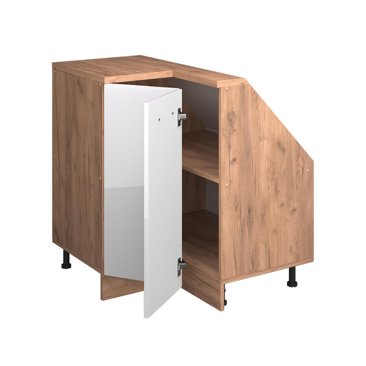 ECK-KÜCHENSCHRANK FÜR DACHSCHRÄGEN R-Line Weiß Hochglanz 75.6 cm mit 1 Tür - Honigeiche/Weiß Hochglanz, Holzwerkstoff (75.6/81.6/75.6cm) - Vicco