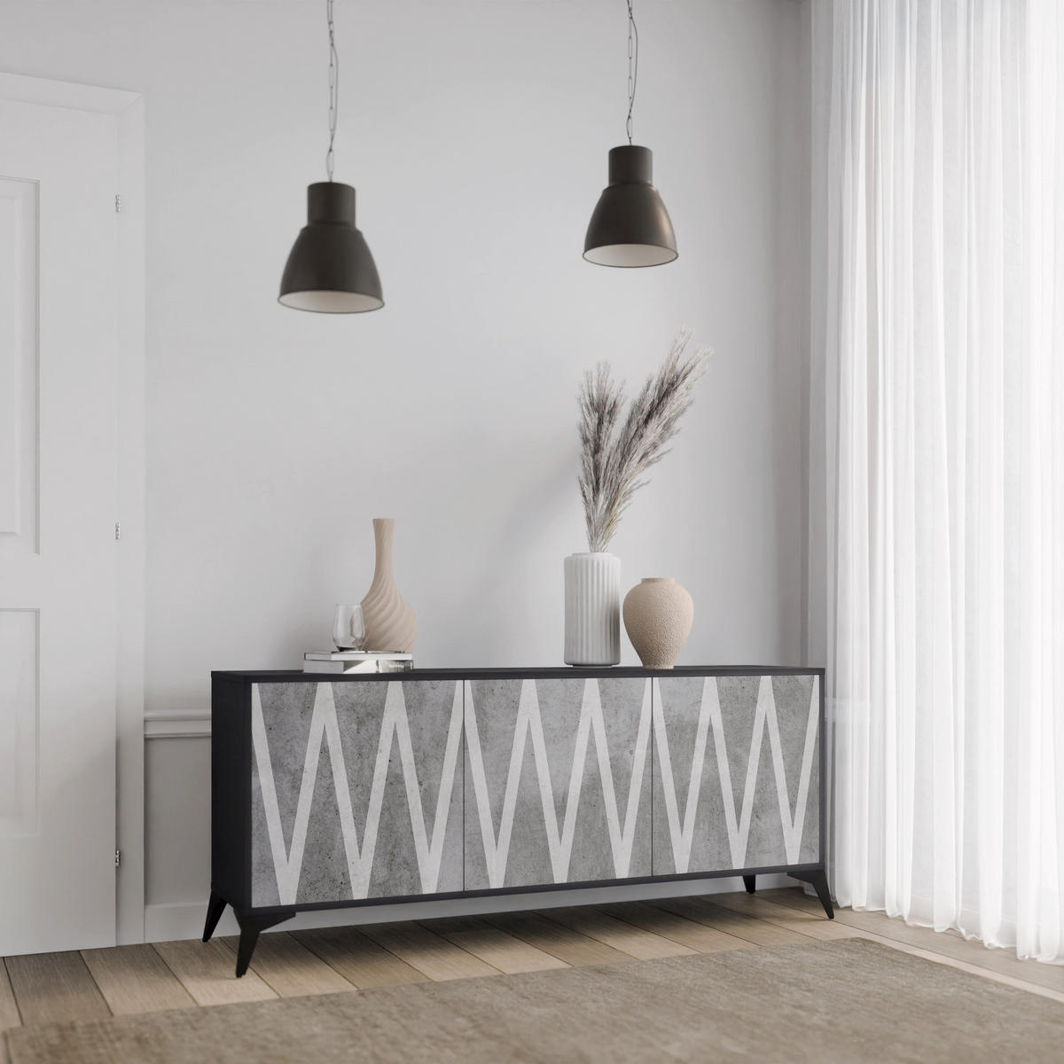 SIDEBOARD SOLID ZIG ZAG, Eicheneffekt, 164,5x42x77,5 cm, 3 Türen - Eichefarben/Buchefarben, Holzwerkstoff/Buchenholz (164.5/77.5/42cm) - SpaceRebels