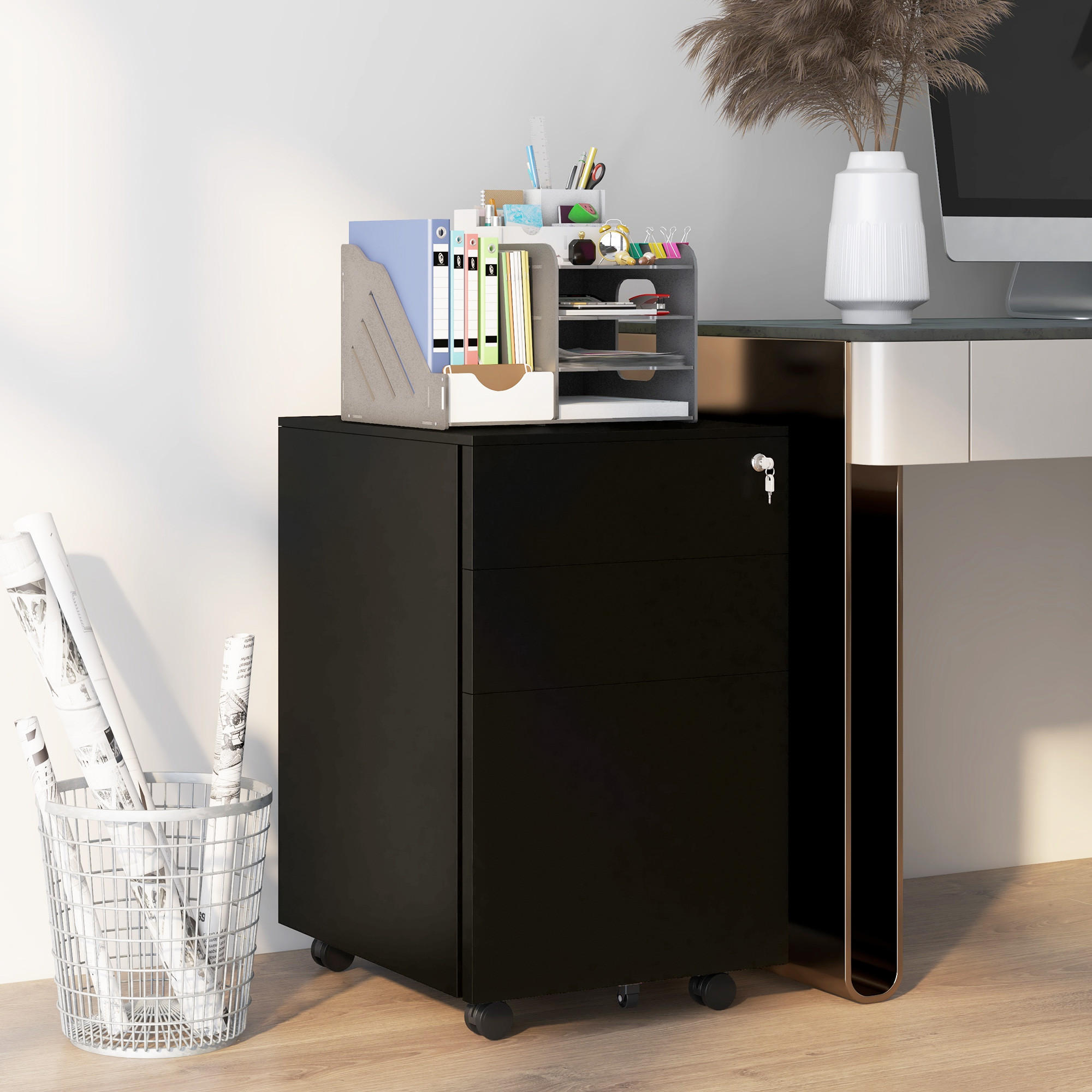 AKTENSCHRANK mit Schloss, für A4 Legal, Briefformat, Stahl - Schwarz, Metall (43.5/60/37cm) - Vinsetto