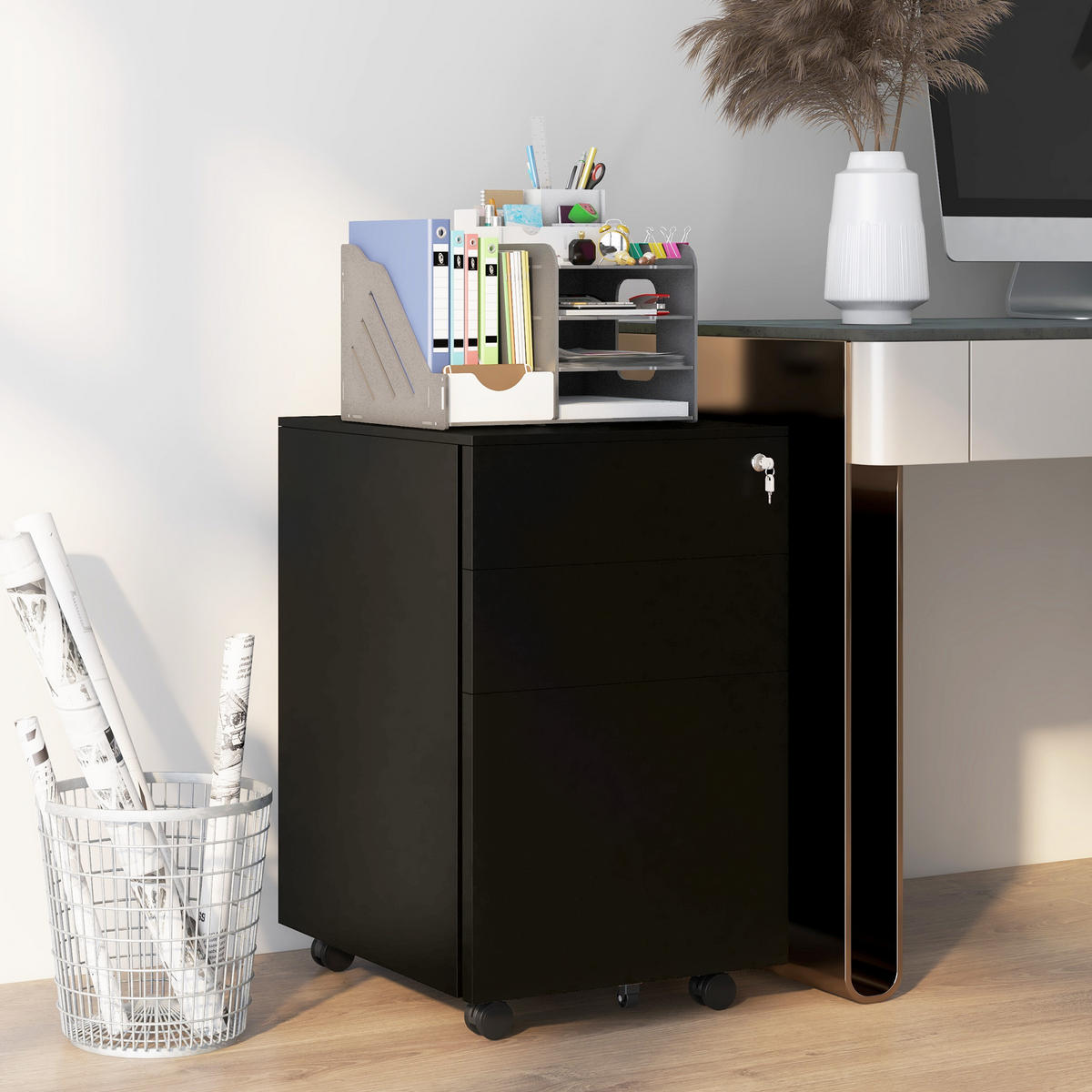 AKTENSCHRANK mit Schloss, für A4 Legal, Briefformat, Stahl - Schwarz, Metall (43.5/60/37cm) - Vinsetto