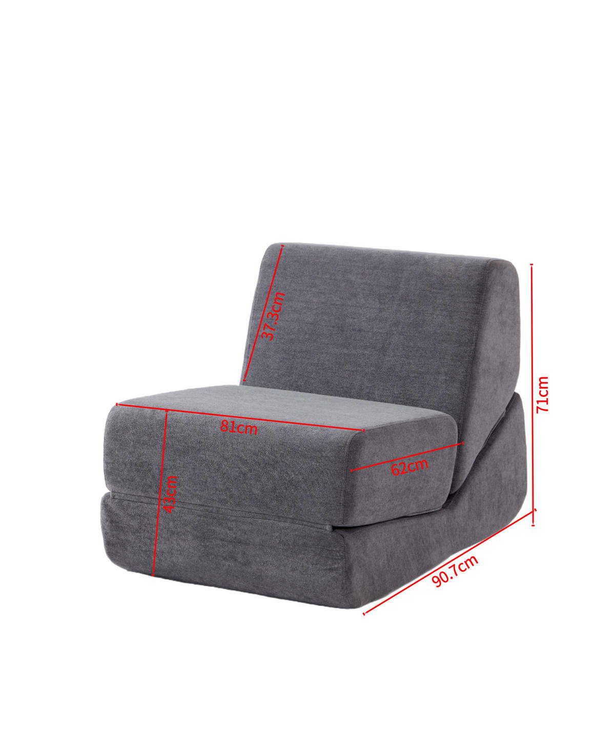 KLAPPBARES Schlafsofa Stoff mit 3-in-1-Funktion Grau 81/90,7/71 cm - Grau, Textil (90.7/71/81cm) - Redom