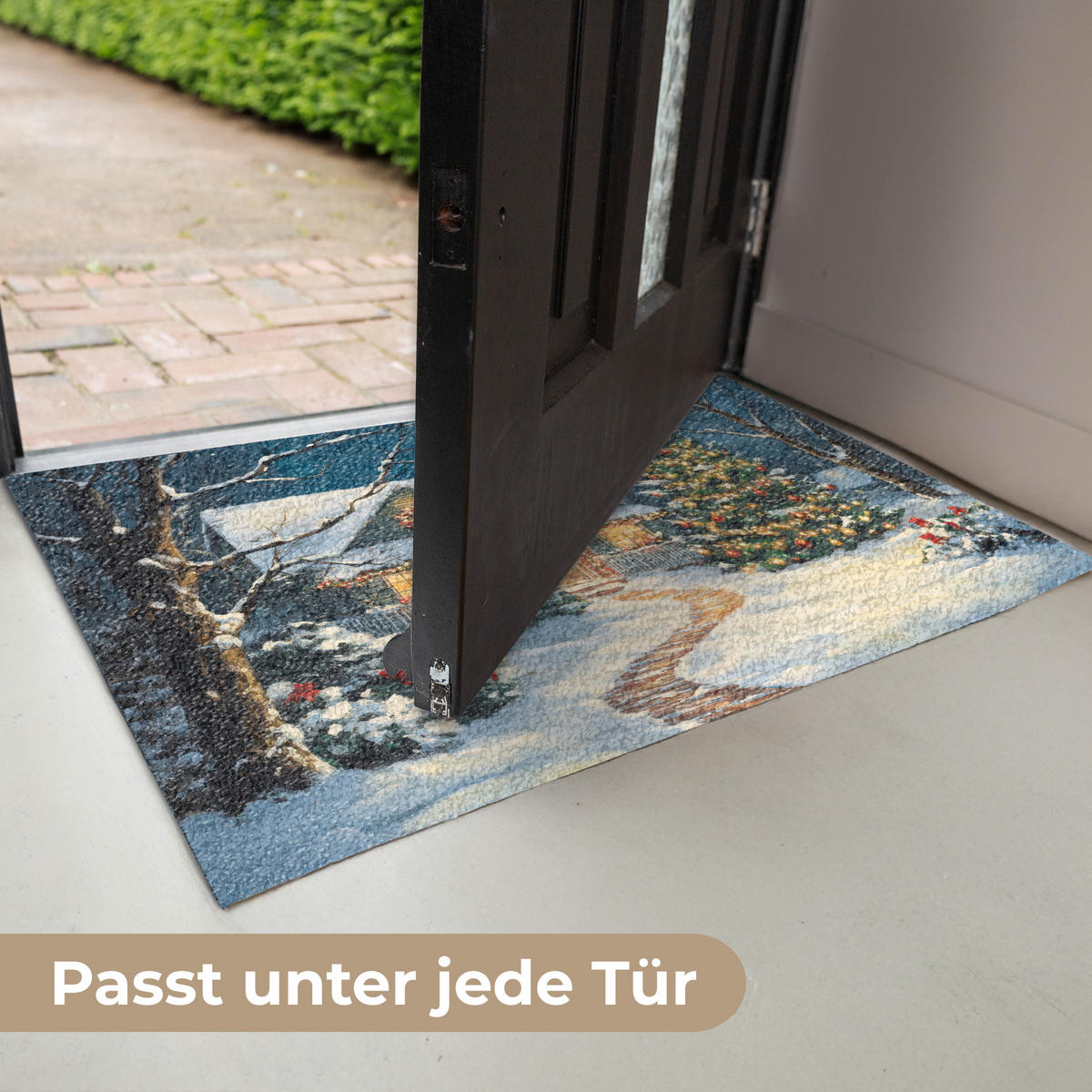 FUSSMATTE Weihnachten - Weihnachtsbaum - Winter - Zuhause - Schnee 90x60 cm - Multicolor, Kunststoff (90/0.4cm) - MuchoWow