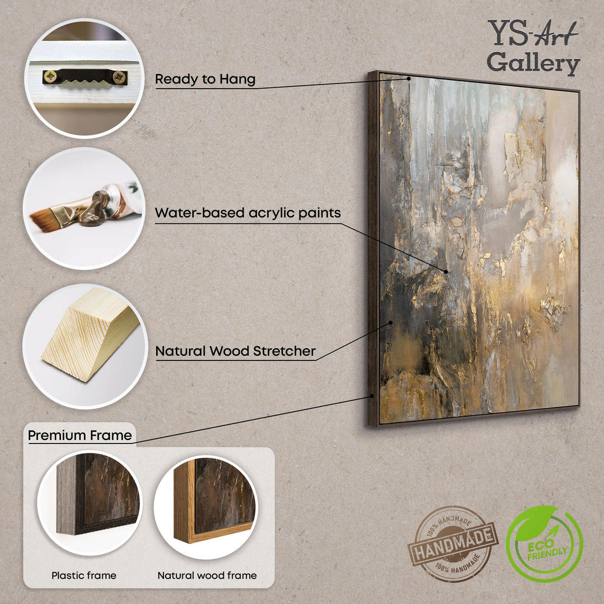 GEMÄLDE Goldene Horizonte II Schattenfugenrahmen Grau 140x100 cm - Grau, Holz (140/100cm) - YS-art gallery