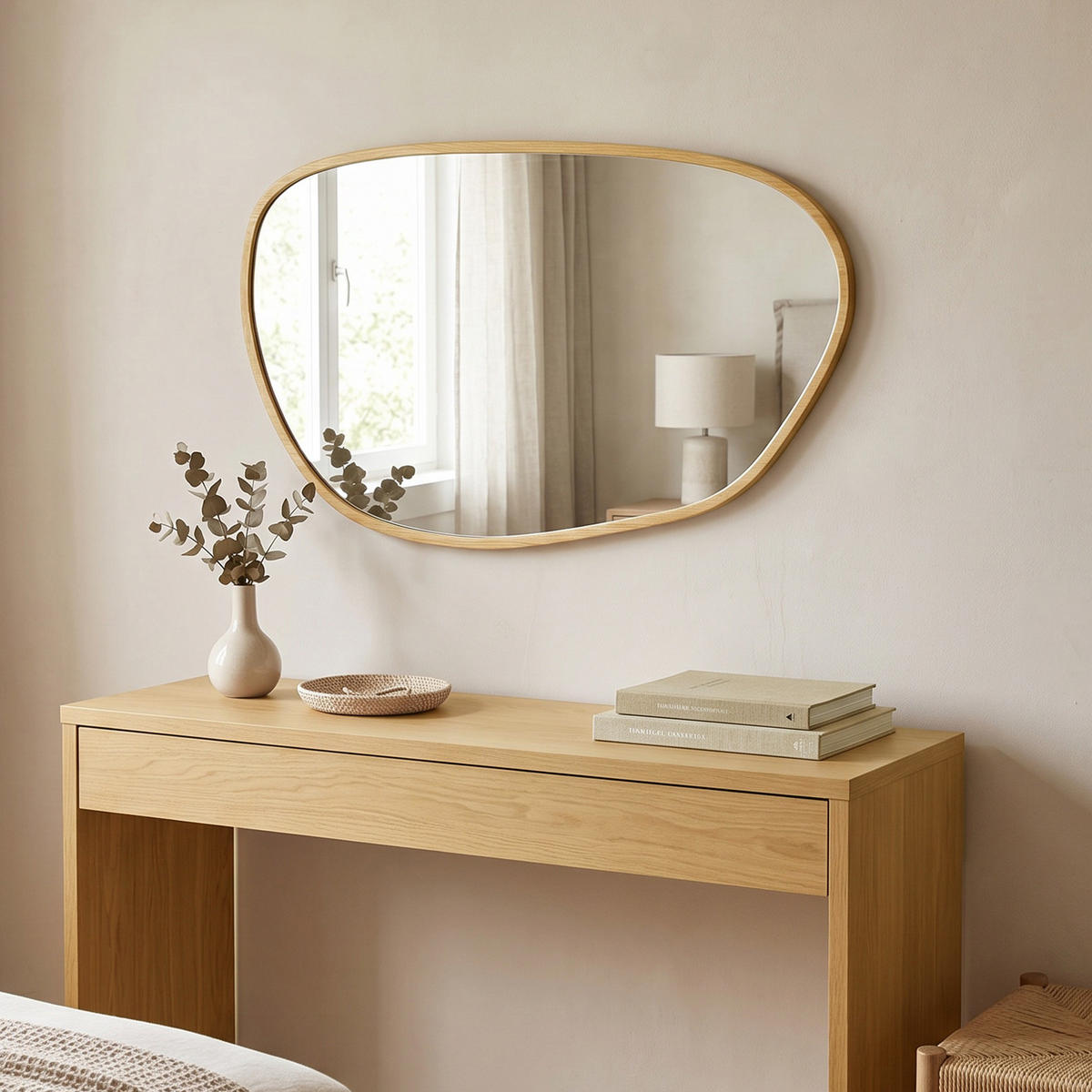 WANDSPIEGEL DE-14384 asymmetrisch mit Holzoptik-Rahmen Natur - Naturfarben, Kunststoff (60/90/2.5cm) - ComfortXL