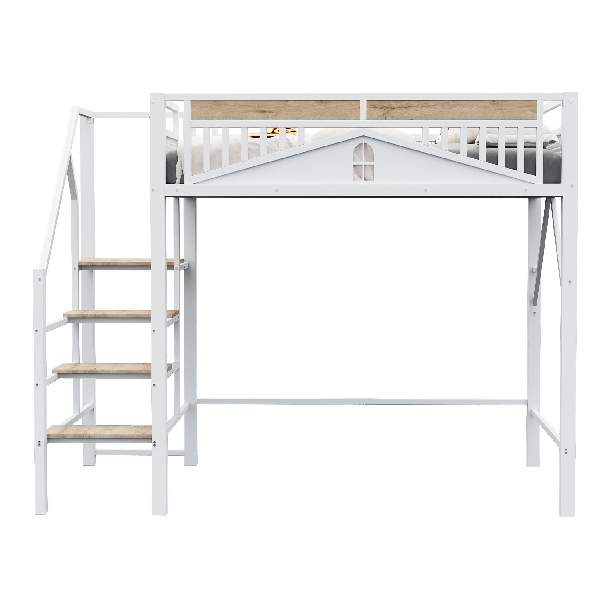 HOCHBETT 140/200 cm in Weiß – mit Rausfallschutz, seitlicher Leiter und Stauraum - Weiß, Metall (140/200cm) - BEAOK