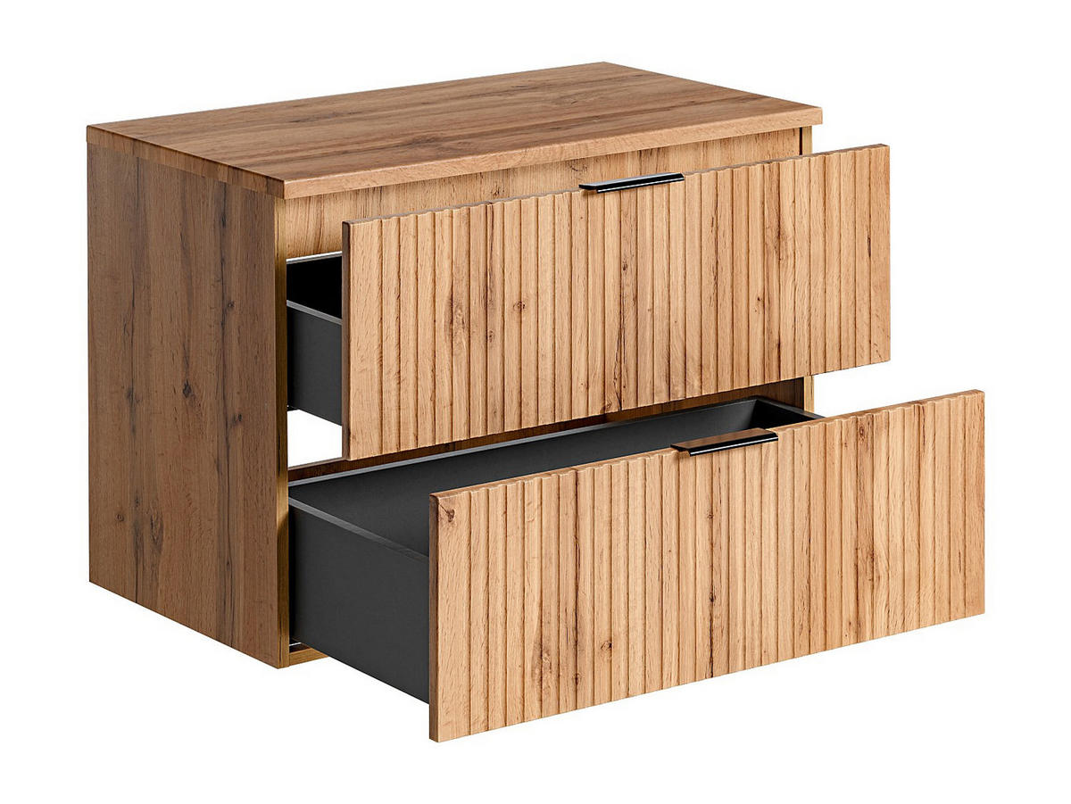 WASCHBECKENUNTERSCHRANK hängend mit Aufsatzplatte - Streifenoptik - Holzfarben hell - 80 cm - ZEVARA - Naturfarben, Holz (80/57/46cm) - Vente-Unique