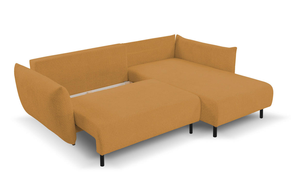 ECKSOFA ADEL mit Schlaffunktion und Bettkasten, L-förm, Metallbeine, verstellbar lose Rückenkissen, freistehend, RECHTS, 257x171x90 cm, Gold - Goldfarben, Holz/Textil (257/171cm) - DomoHome