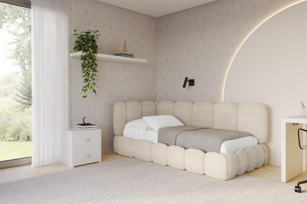 EINZELLBETT Jugendbett mit Bettkasten und Matratze H3/H4, Rechts - AVRY 80x200 Beige - Naturfarben, Holzwerkstoff/Textil (80/200cm) - ALTDECOR