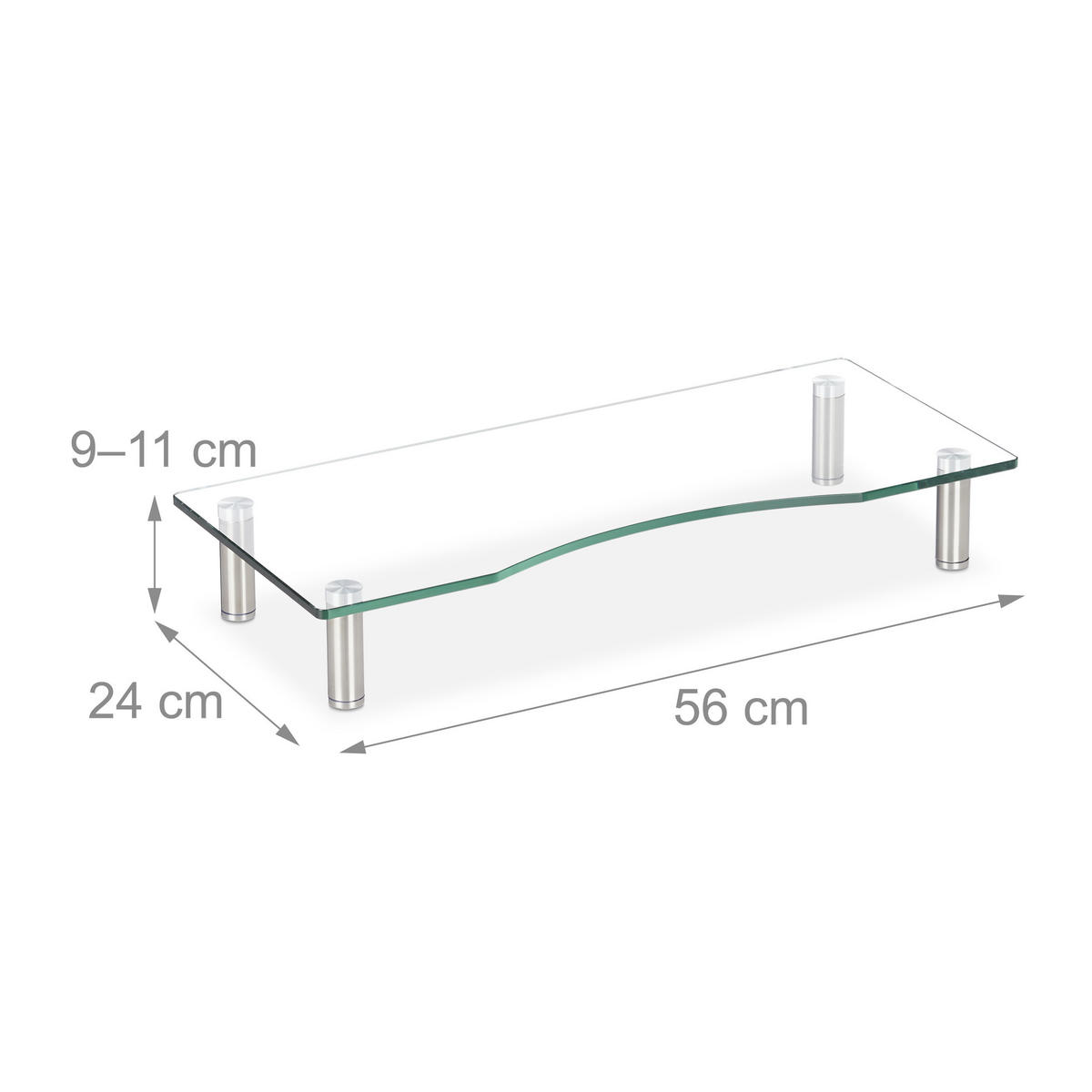 MONITORSTÄNDER Transparent Silber Glas höhenverstellbar - Transparent, Glas/Metall (24/56/11cm) - Relaxdays