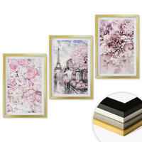 WANDBILDER 3er Set - 40x60 cm Goldrahmen - Blumenlandschaft in Rosatönen - Goldfarben, Kunststoff (40/60cm) - ArtPrintCave