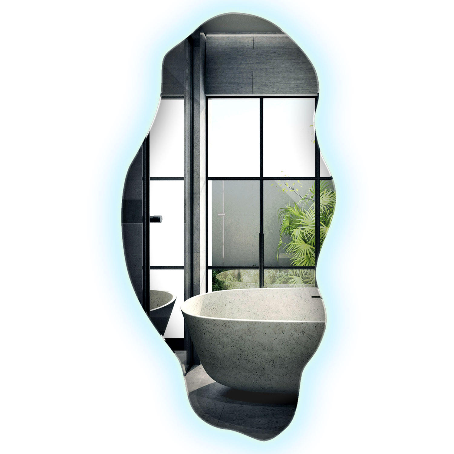 LED-SPIEGEL 45x90 cm Asymmetrisch Kaltweiß 6000K - Blau, Glas (45/90/0.4cm) - Wallfluent