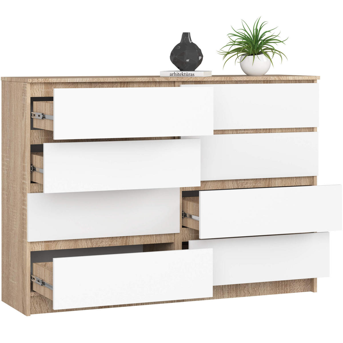 KOMMODE Eiche Sonoma, Weiß 99/138/40 - Weiß, Holzwerkstoff (138/99/40cm) - RAUMHIRSCH FURNITURE