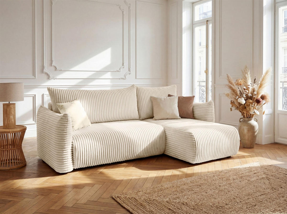 ECKSOFA Mailand Xs Mit Schlaffunktion - Ecru, Holzwerkstoff/Textil (226/154cm) - Fun Möbel