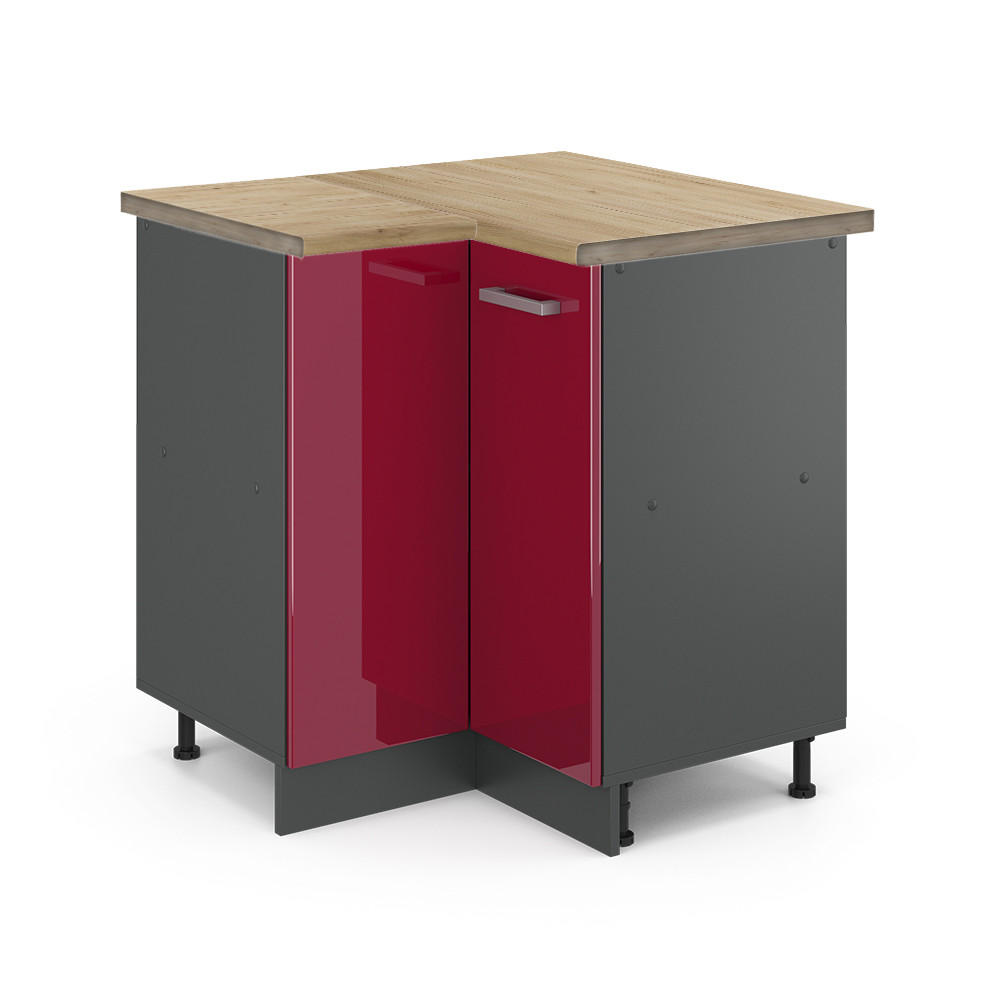 ECKUNTERSCHRANK R-Line Bordeaux Hochglanz 75.6 cm, AP Eiche - Bordeaux/Anthrazit, Holzwerkstoff (75.6/81.6/60cm) - Vicco