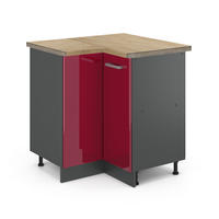ECKUNTERSCHRANK R-Line Rot Hochglanz 75.6 cm , AP Eiche - Bordeaux/Anthrazit, Holzwerkstoff (75.6/81.6/60cm) - Vicco