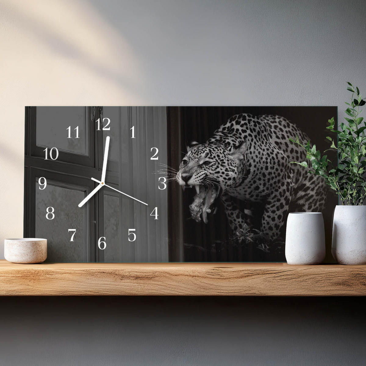 WANDUHR 60x30 cm - Stein - Schwarz, Glas (60/30/0.4cm) - TULUP
