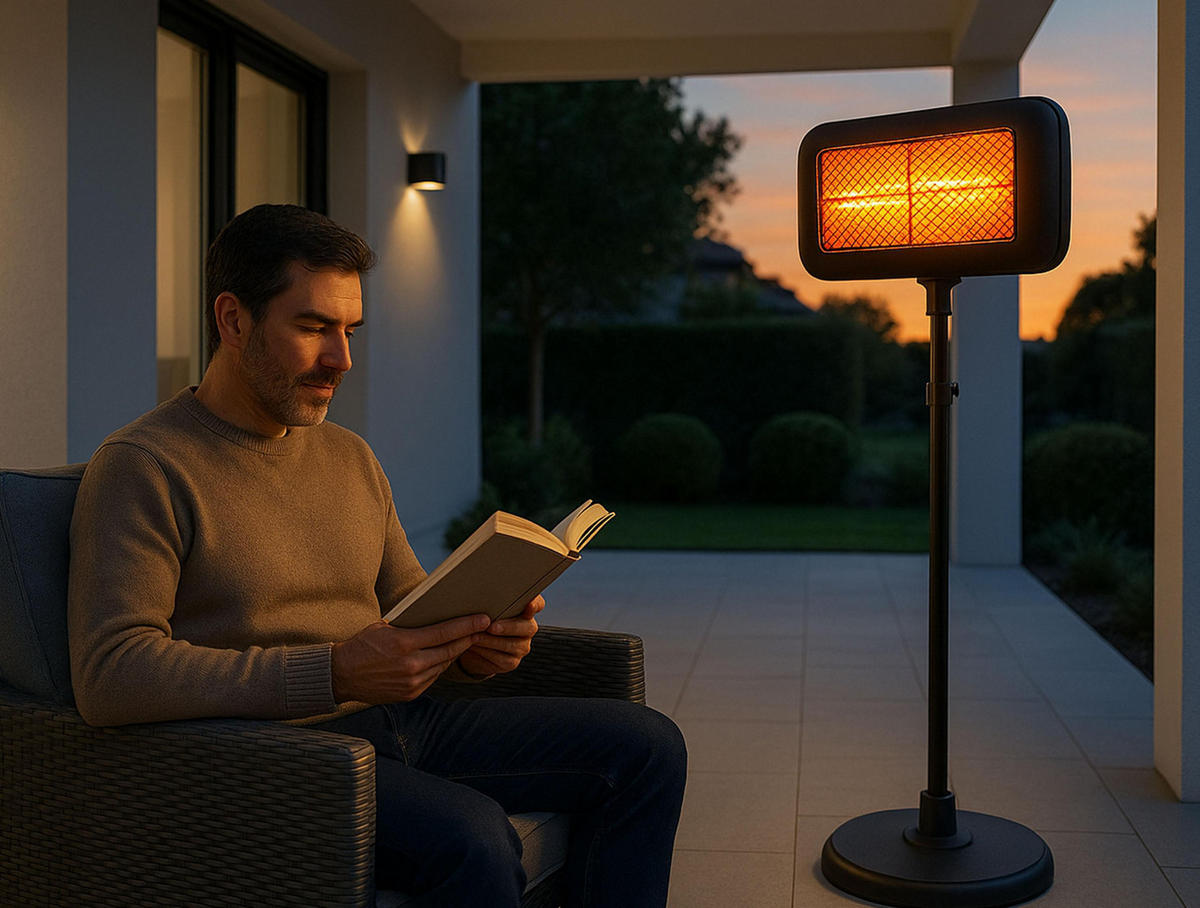 HALOGEN-HEIZUNG auf Standfuß Schwarz outdoortauglich und höhenverstellbar 2000 W - Schwarz, Kunststoff/Metall (51/210/51cm) - Purline