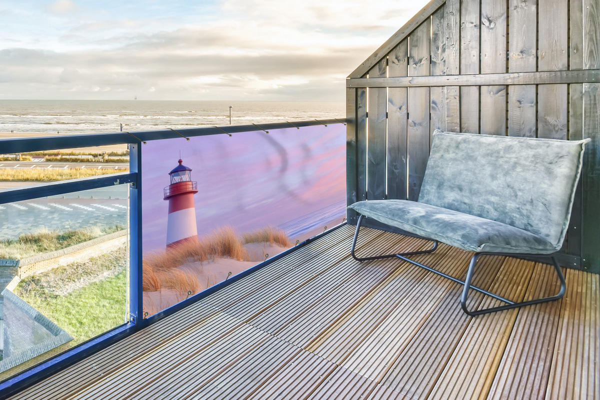 BALKON-SICHTSCHUTZ Leuchtturm - Dünen - Sonnenuntergang 200x90 cm - Hellrosa, Kunststoff (200/90cm) - MuchoWow