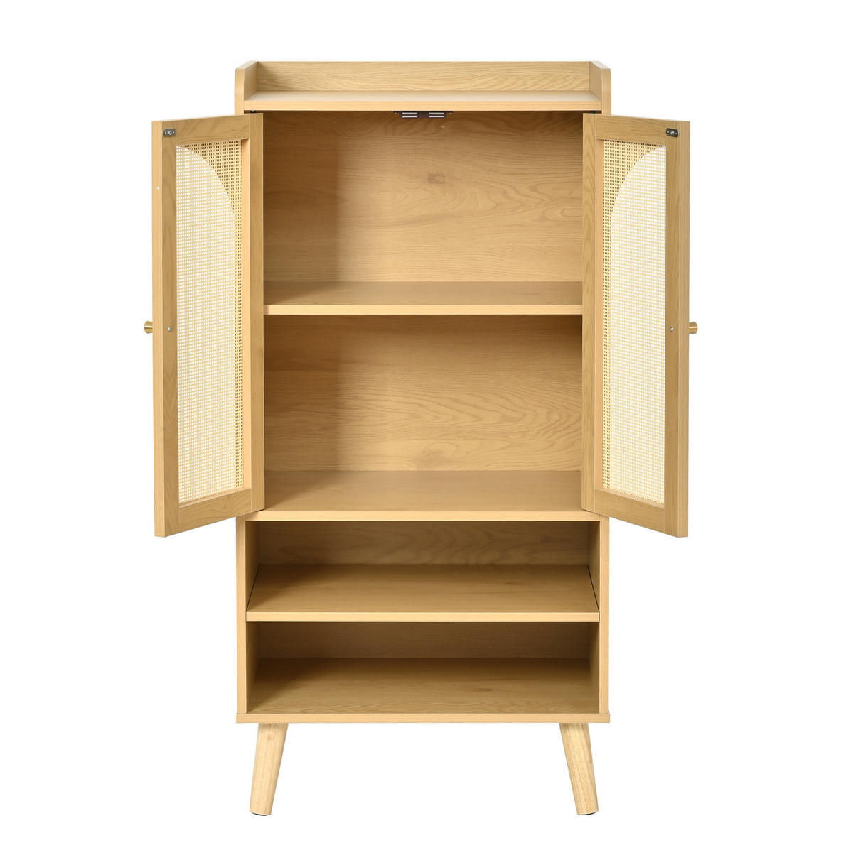 HIGHBOARD 60/40/121 cm mit Rattantüren, offenen Fächern und Kippsicherung, Natur - Naturfarben, Holzwerkstoff (60/121/40cm) - Redom