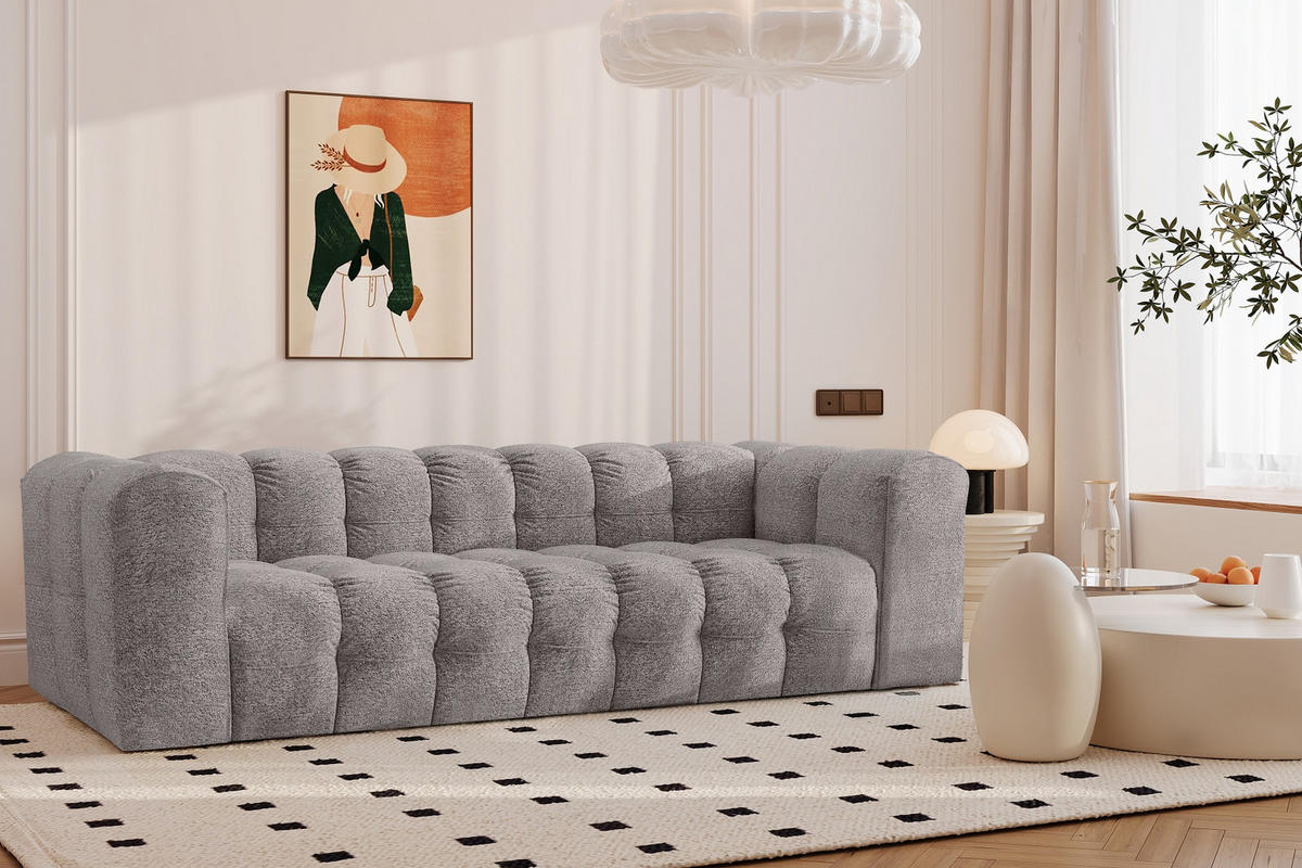 SOFA 4-Sitzer, Komfort, BALOO, Stoff Schenille & Bouclé, Grau - Grau, Holz (250/75/106cm) - Kaiser Möbel