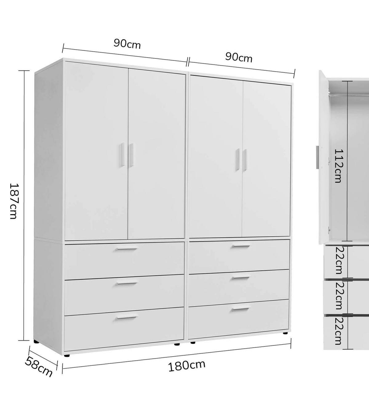 KLEIDERSCHRANK Der Grenzenlose - Weiß, Holzwerkstoff (180/187/58cm) - Mokebo