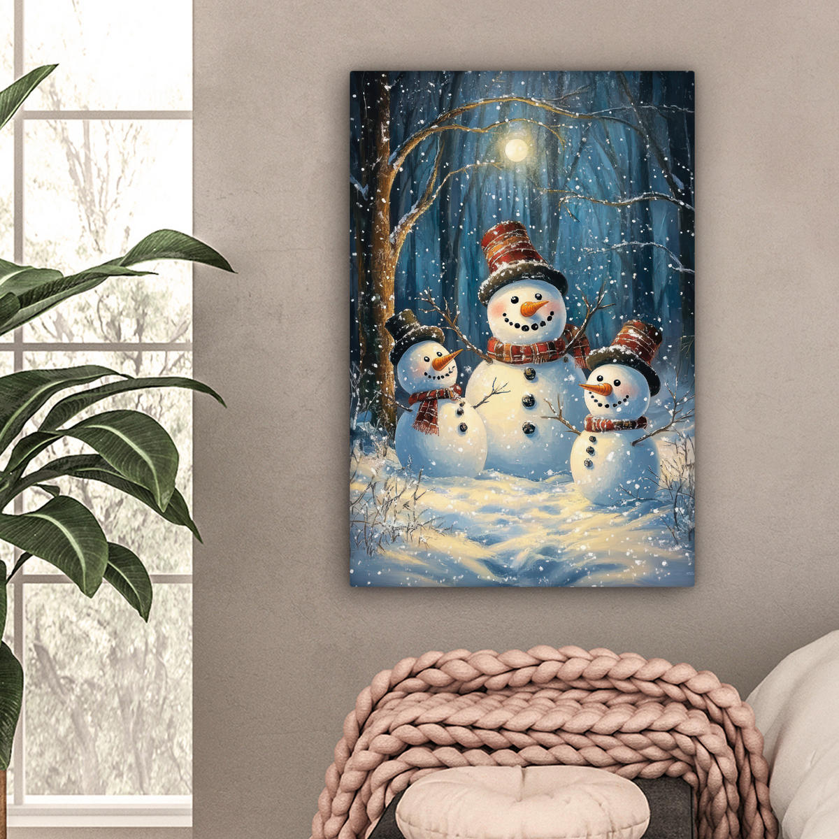 LEINWANDBILD Schneemann - Schnee - Winter - Wald 60x90 cm - Hellblau, Textil (60/90cm) - MuchoWow