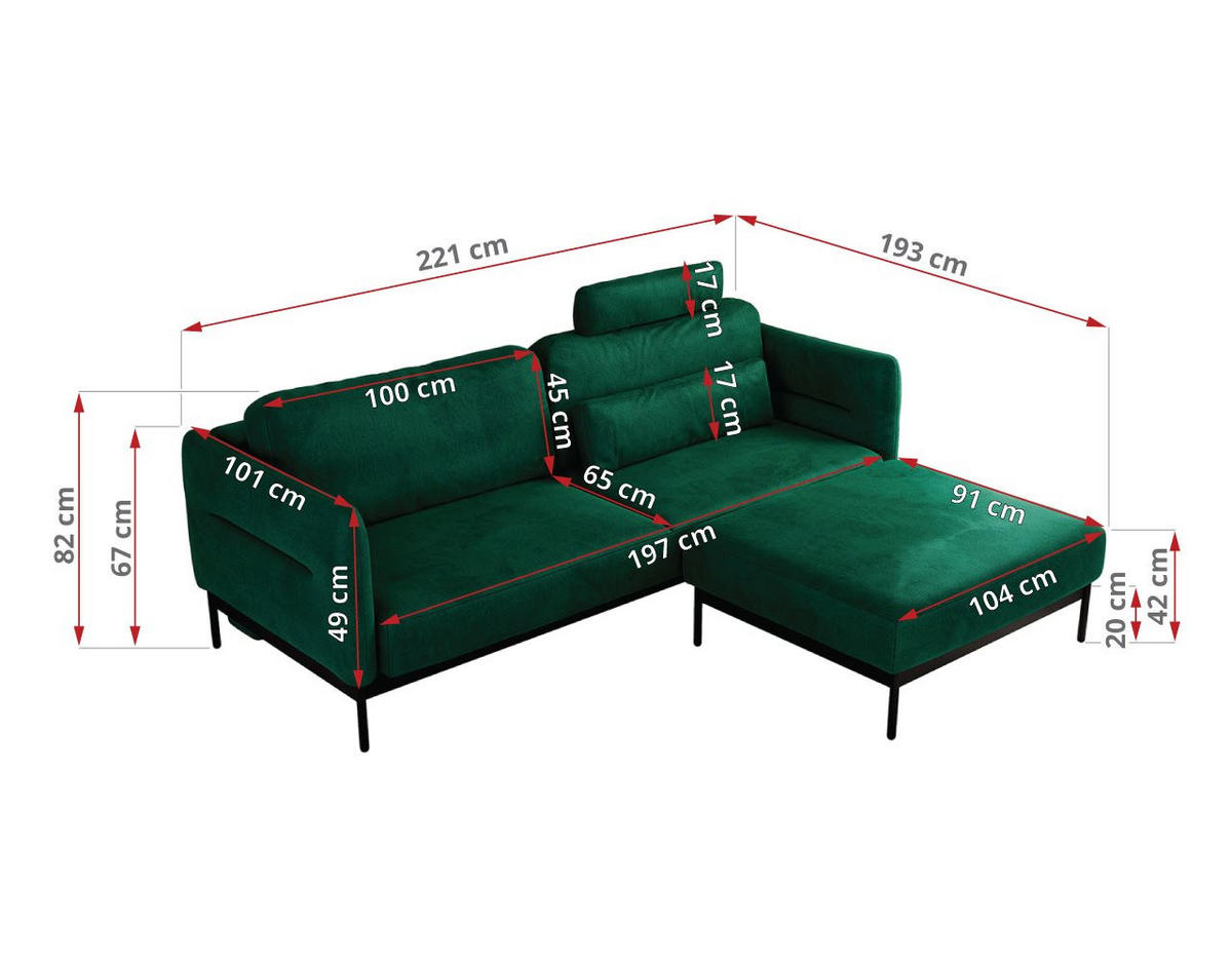 SCHLAFSOFA SALENTO Dunkelgrün Velvet - Dunkelgrün/Schwarz, Textil/Metall (221/82/193cm) - MKS