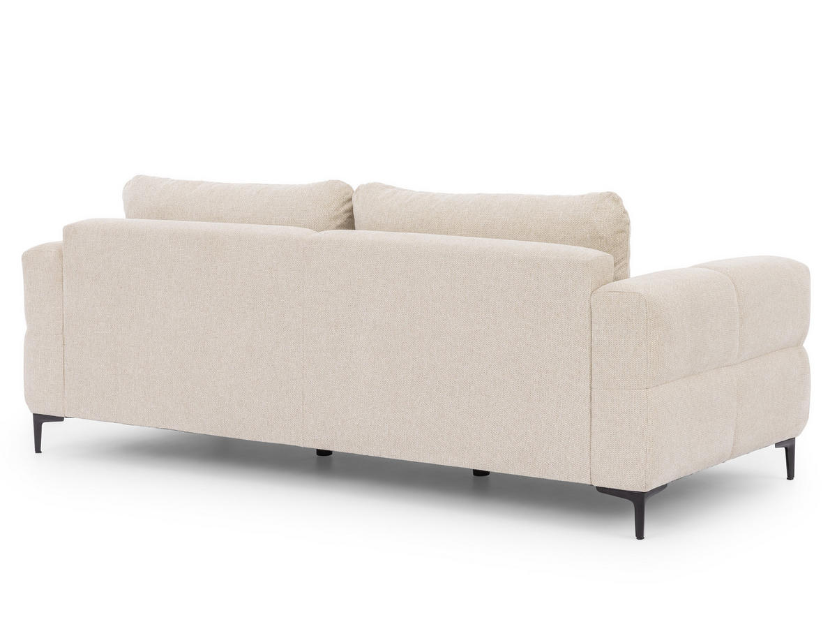 SITZGARNITUR 3+1 Cardea in Bubble-Optik aus weichem Hellbeige Strukturstoff mit hohem Sitzkomfort - Beige/Schwarz, Holz/Textil (217/80/97cm) - S-Style Möbel