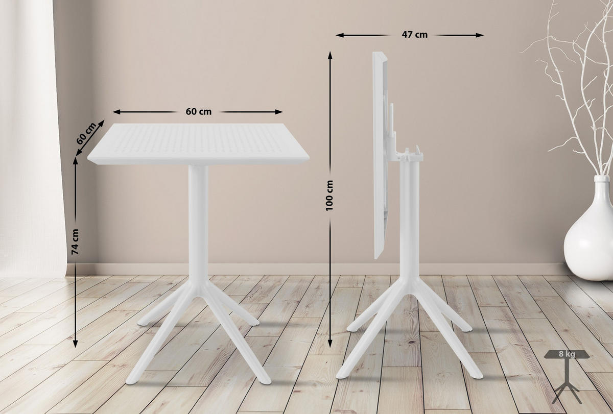 GARTENTISCH eckig 60/60/74 cm Kunststoff weiß - Weiß, Kunststoff (60/60/74cm) - CLP