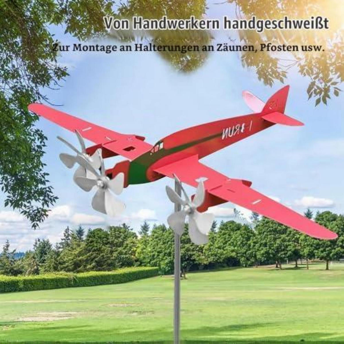 WINDSPIEL Flugzeug Metall Rot Rostfrei - Multicolor, Metall (28/24.5/5.2cm)