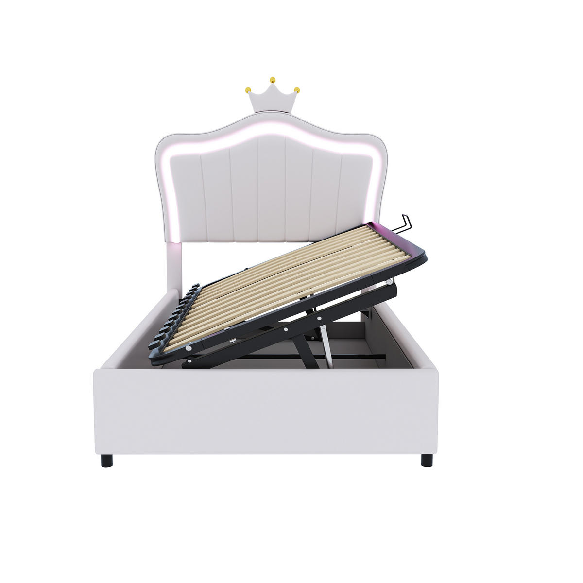 POLSTERBETT 90/200 cm Weiß mit Kronendesign und LED-Beleuchtung - Weiß, Holzwerkstoff (90/200cm) - OKWISH