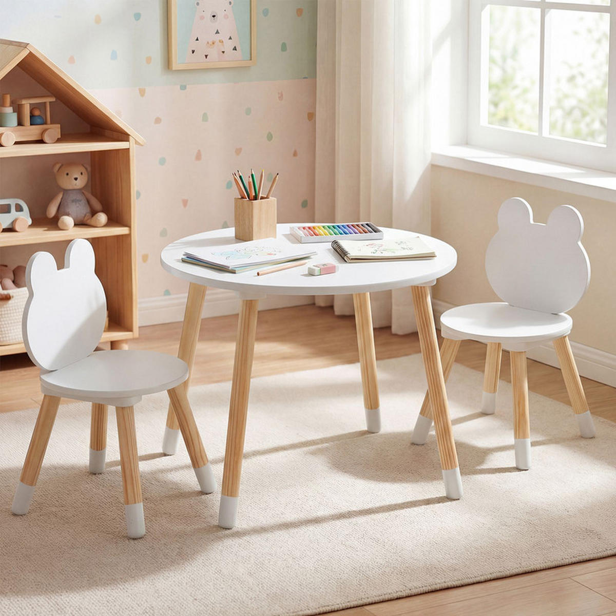 KINDERTISCH mit stuhl weiß(3-tlg) - Weiß, Holzwerkstoff (60/44/60cm) - COSTWAY