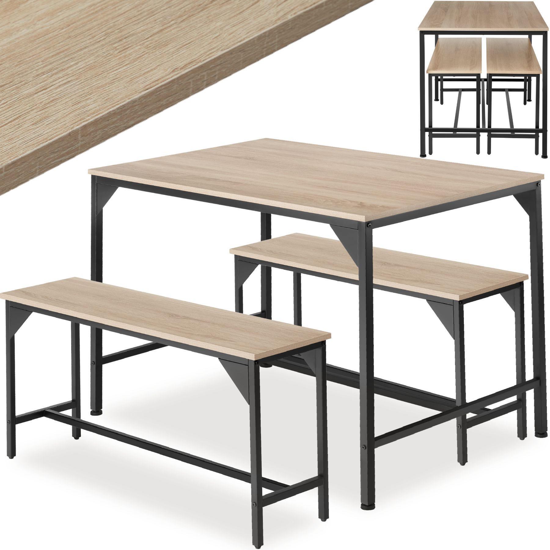 SITZGRUPPE Bolton,mit höhenverstellbaren Kunststofffüßen,Industrial Holz hell, Eiche Sonoma - Naturfarben, Holz (130/75/100cm) - tectake