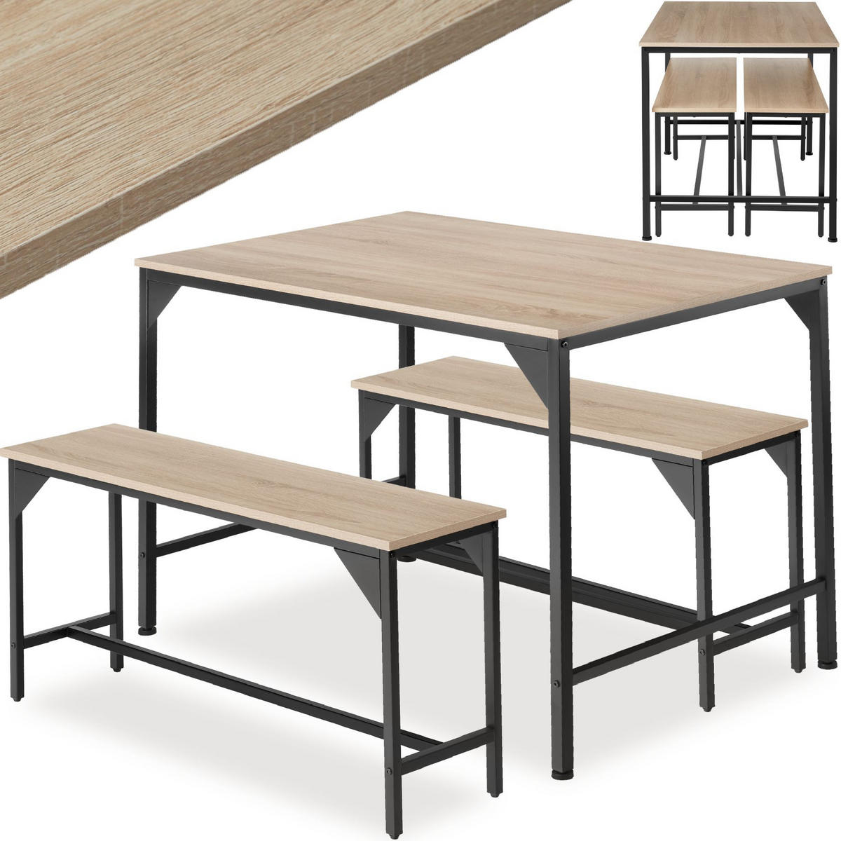 SITZGRUPPE Bolton,mit höhenverstellbaren Kunststofffüßen,Industrial Holz hell, Eiche Sonoma - Naturfarben, Holz (130/75/100cm) - tectake