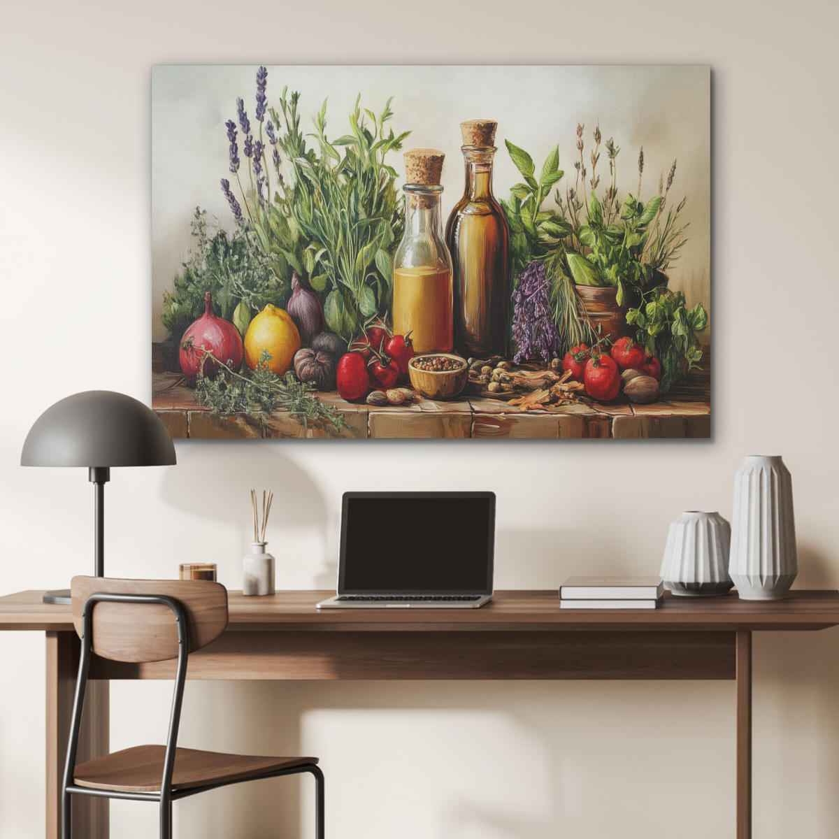 AKUSTIKBILD Stilleben - Kräuter - Gewürze - Früchte - Farbenfroh Akustikpaneele 90x60 cm - Grün, Kunststoff (90/60/0.9cm) - MuchoWow