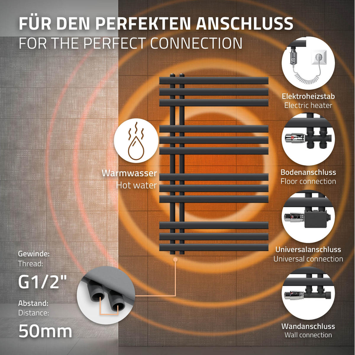 ELEKTRICKÝ KOUPELNOVÝ TOPNÝ TĚLESO Iron EM 600 x 1000 mm, antracit, s topným tělesem 600 W - antracitová, kov (60/100/3cm) - LuxeBath