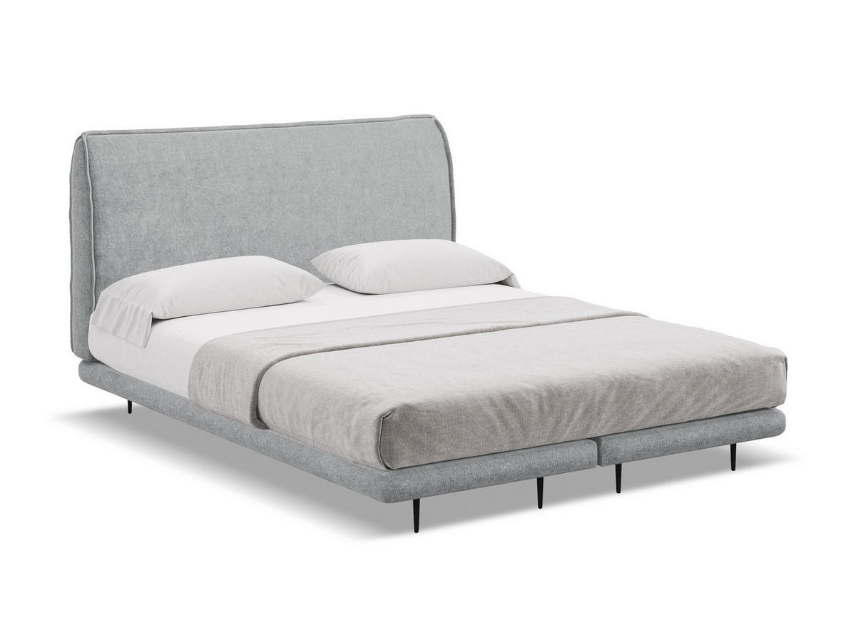 POLSTERBETT Doppelbett mit Matratze Bouclé Stoff Grau - Silberfarben/Schwarz, Textil/Metall (140/200cm) - Makamii