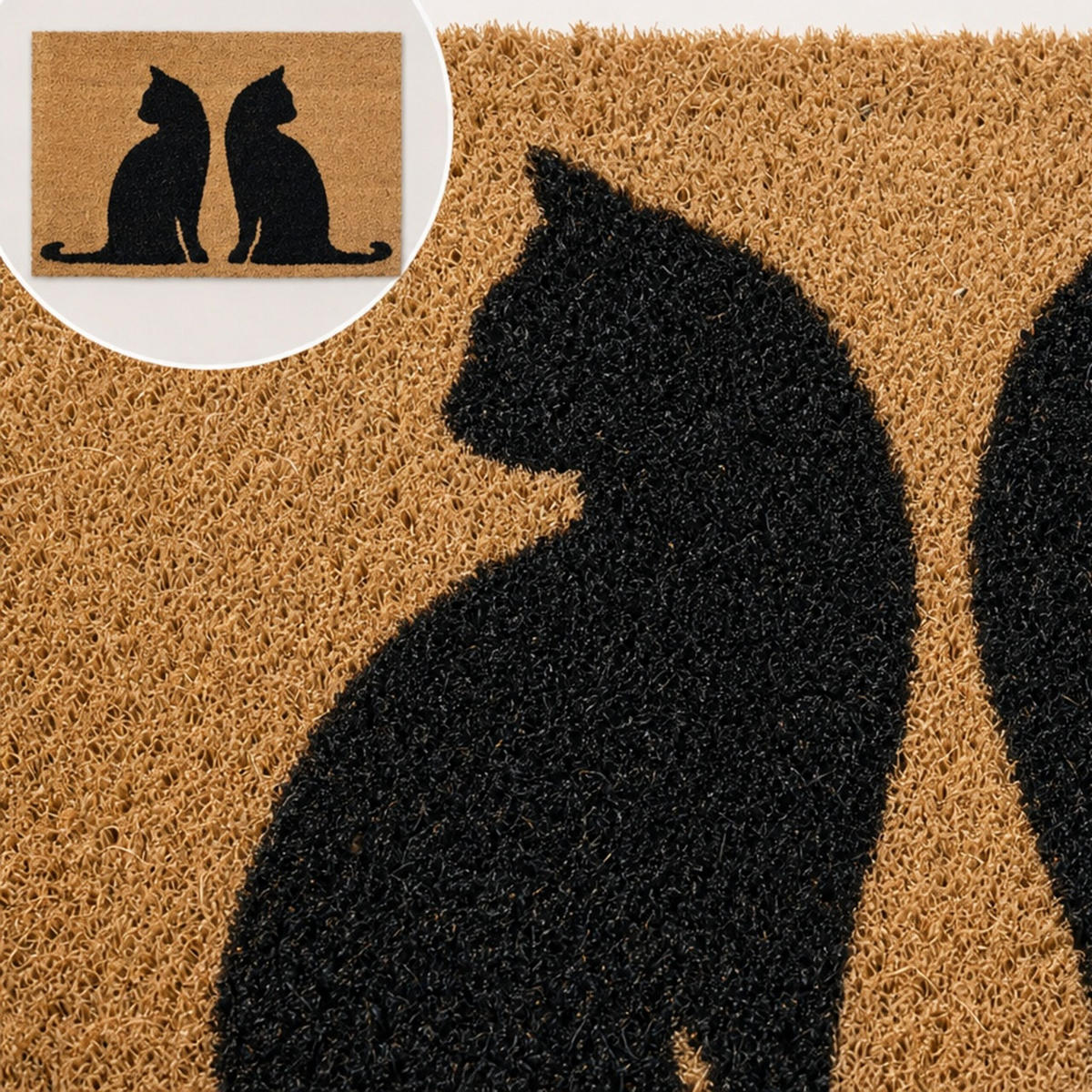 ROHOŽKA přírodní černá motiv koček 60x40 cm - různobarevná, textil/plast (60/40cm) - Relaxdays