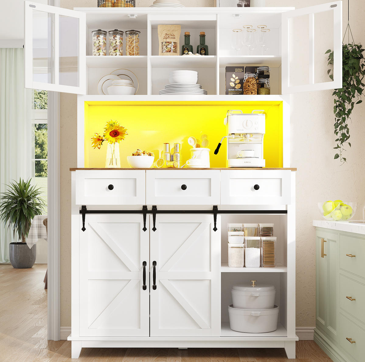 BUFFET 105/38,4/180 cm Weiß aus MDF mit LED - Weiß, Holzwerkstoff (105/180/38.4cm) - OKWISH