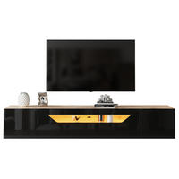 TV-LOWBOARD aus Spanplatte 180x37x36 cm Schwarz/Natur mit LED-Beleuchtung, wandmontiert und Hochglanzfront - Schwarz, Holzwerkstoff (180/36/37cm) - Modfu