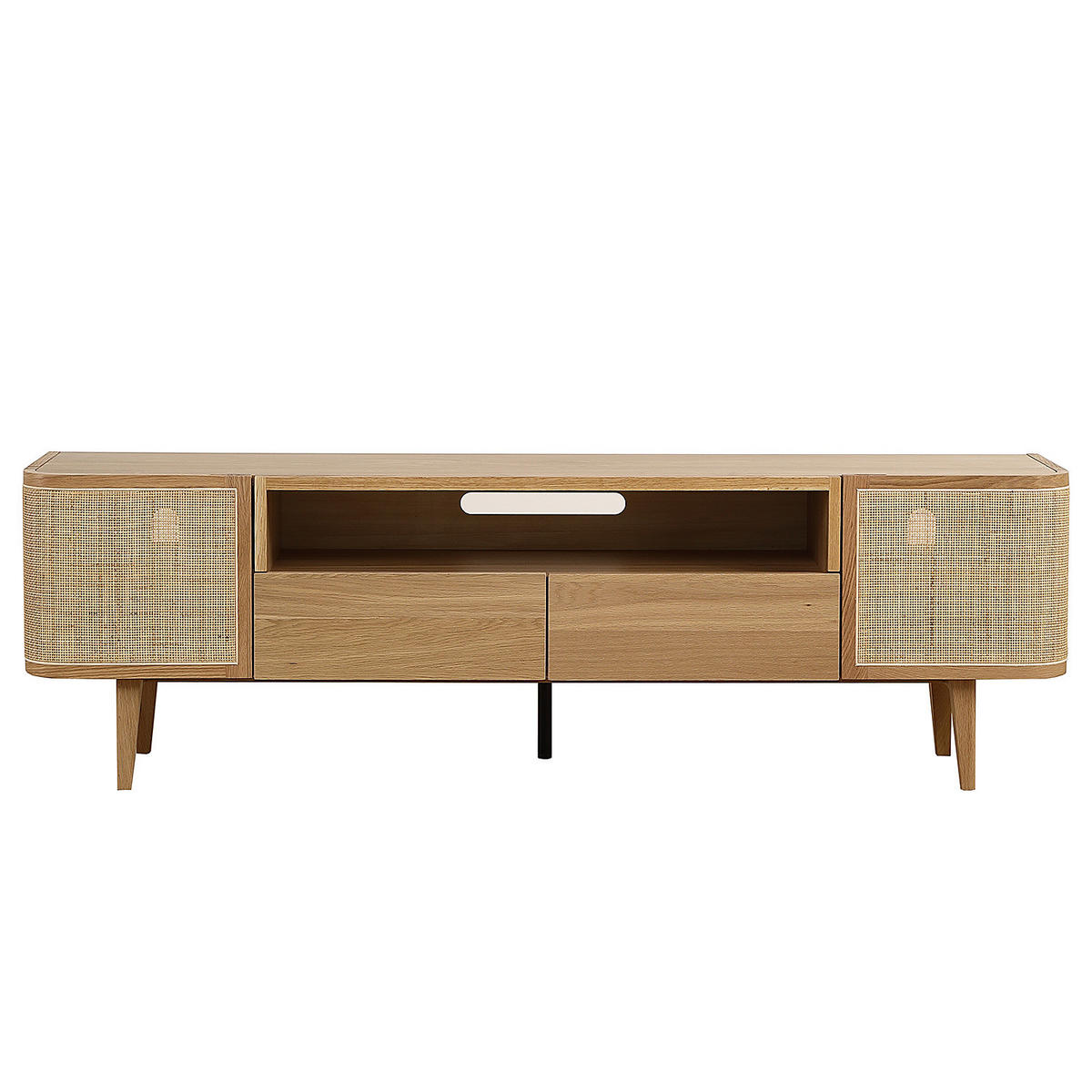 LOWBOARD mit 2 Türen - Rattan / Eiche teilmassiv - Beige, Holzwerkstoff (180/55/40cm) - home24